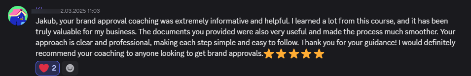 Coaching client praise for brand approval coaching, February 2025